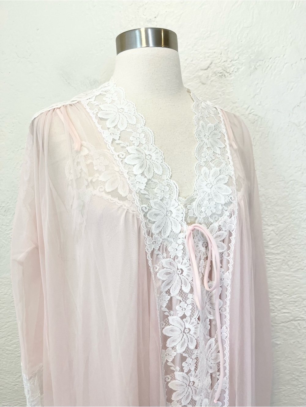 Val Mode Vintage Peignoir Set Nightgown Robe Light Pink White Lace Trim Small S - Picture 2 of 15